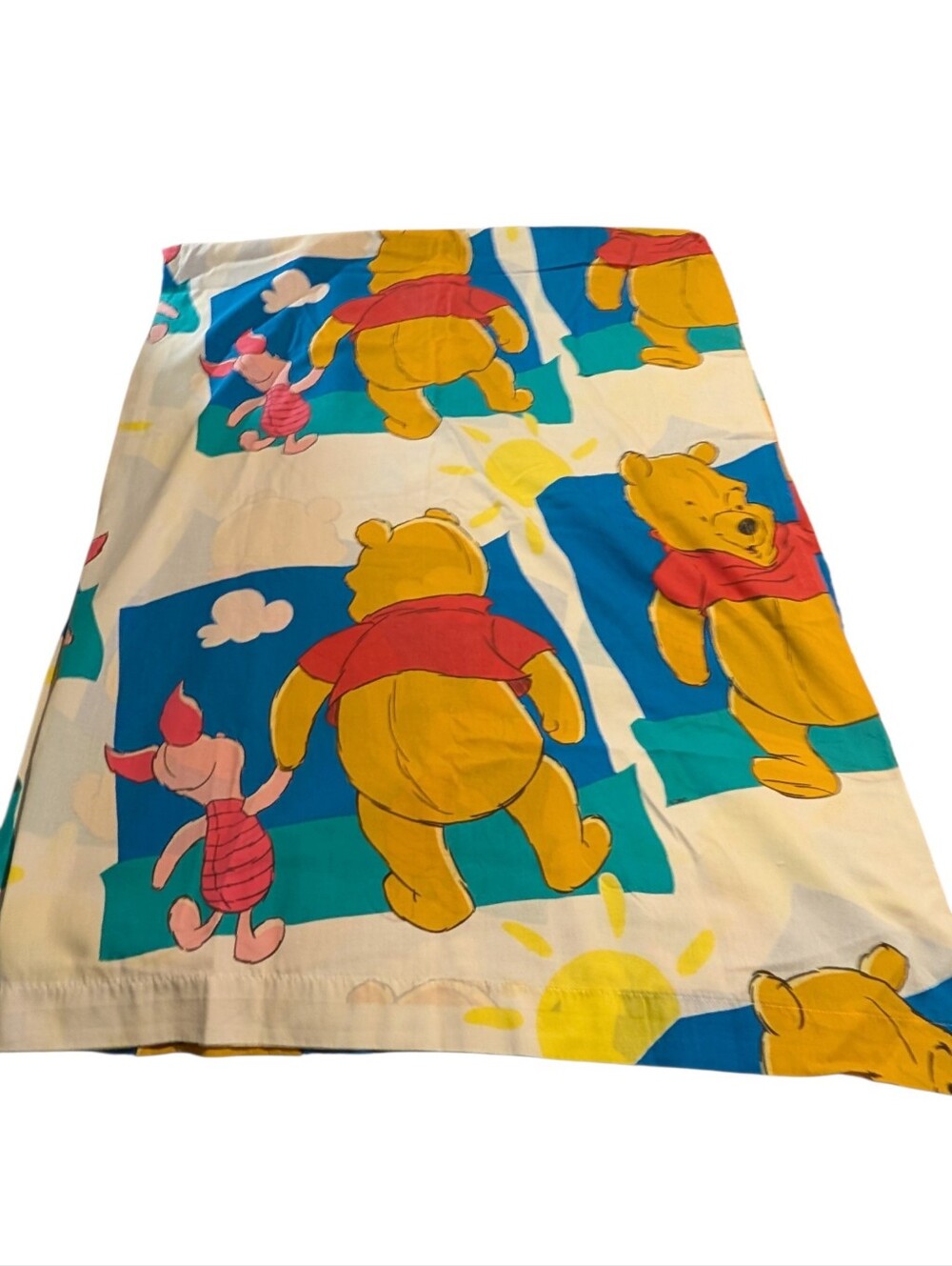 Vintage Winnie the Pooh and Piglet Flat Sheet Twin Size Retro Disney Bedding
